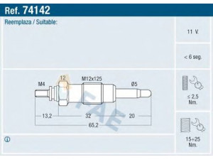FAE 74142 kaitinimo žvakė 
 Kibirkšties / kaitinamasis uždegimas -> Kaitinimo kaištis
116610535800, 116760535801, 60732896