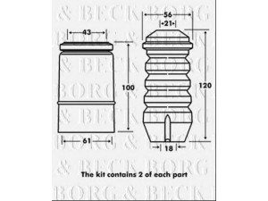 BORG & BECK BPK7077 apsauginio dangtelio komplektas, amortizatorius
357412303F, 6U0413175