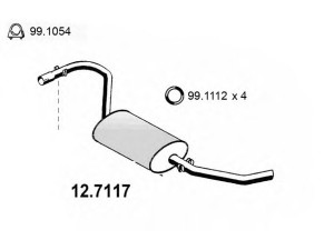 ASSO 12.7117 galinis duslintuvas 
 Išmetimo sistema -> Duslintuvas
1309893080, 1313060080, 1318684080
