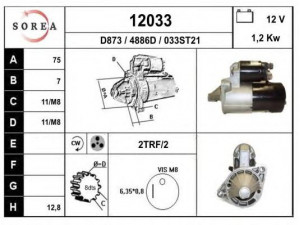 EAI 12033 starteris 
 Elektros įranga -> Starterio sistema -> Starteris
M1T70281, M1T70283, M1T75281, M1T75283