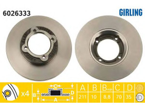 GIRLING 6026333 stabdžių diskas 
 Stabdžių sistema -> Diskinis stabdys -> Stabdžių diskas
4351287216, 4351287216000, 4351287221000