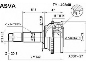 ASVA TY-40A48 jungčių komplektas, kardaninis velenas 
 Ratų pavara -> Sujungimai/komplektas
43460-59025, 43470-59025