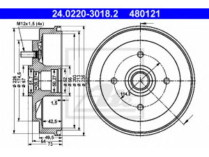 ATE 24.0220-3018.2 stabdžių būgnas 
 Stabdžių sistema -> Būgninis stabdys -> Stabdžių būgnas
MB316529, MB316558, MB515996