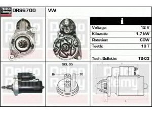 DELCO REMY DRS6700 starteris 
 Elektros įranga -> Starterio sistema -> Starteris
95VW-11000-DA, 02A911023C, 02A911023H