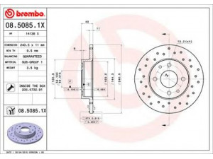 BREMBO 08.5085.1X stabdžių diskas 
 Dviratė transporto priemonės -> Stabdžių sistema -> Stabdžių diskai / priedai
60805117, 60811879, 46403960, 51859078