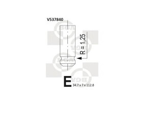 BGA V537840 įleidimo vožtuvas 
 Variklis -> Variklio uždegimo laiko reguliavimo kontrolė -> Vožtuvų eilė -> Vožtuvai/dalys
97531079, 948.57, 94857