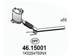 ASSO 46.15001 suodžių / kietųjų dalelių filtras, išmetimo sistema 
 Išmetimo sistema -> Suodžių/dalelių filtras
1K0254700NX