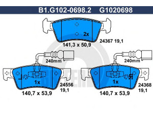 GALFER B1.G102-0698.2 stabdžių trinkelių rinkinys, diskinis stabdys 
 Techninės priežiūros dalys -> Papildomas remontas
7L6 698 451, 7L6 698 451 C