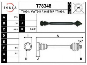 EAI T78348 kardaninis velenas 
 Ratų pavara -> Kardaninis velenas
1K0407272DM