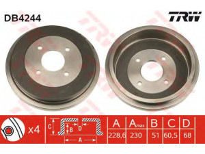 TRW DB4244 stabdžių būgnas 
 Stabdžių sistema -> Būgninis stabdys -> Stabdžių būgnas
432062F010