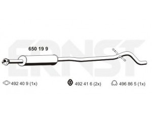 ERNST 650199 vidurinis duslintuvas 
 Išmetimo sistema -> Duslintuvas
30 79 3720, 8 68 4276, 9 46 1991