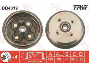 TRW DB4319 stabdžių būgnas 
 Stabdžių sistema -> Būgninis stabdys -> Stabdžių būgnas
725411600