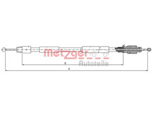 METZGER 10.7630 trosas, stovėjimo stabdys 
 Stabdžių sistema -> Valdymo svirtys/trosai
955 424 141 10, 7L0 609 721A