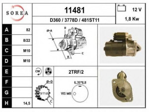 EAI 11481 starteris 
 Elektros įranga -> Starterio sistema -> Starteris
M2T51082, M2T51083, M2T54771, 233009C600