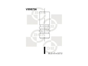 BGA V998756 įleidimo vožtuvas 
 Variklis -> Variklio uždegimo laiko reguliavimo kontrolė -> Vožtuvų eilė -> Vožtuvai/dalys
55557862