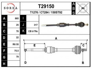 EAI T29150 kardaninis velenas 
 Ratų pavara -> Kardaninis velenas
32730W, 32730X
