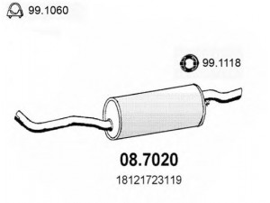 ASSO 08.7020 galinis duslintuvas 
 Išmetimo sistema -> Duslintuvas
18101705762, 18101705764, 18121723119