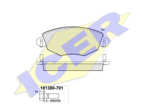 ICER 181380 stabdžių trinkelių rinkinys, diskinis stabdys 
 Techninės priežiūros dalys -> Papildomas remontas
1 121 894, 1 126 718, 1 204 843