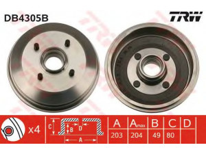 TRW DB4305B stabdžių būgnas 
 Stabdžių sistema -> Būgninis stabdys -> Stabdžių būgnas
4053719, YS6W1113BA