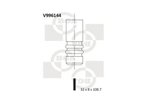 BGA V996144 išleidimo vožtuvas 
 Variklis -> Variklio uždegimo laiko reguliavimo kontrolė -> Vožtuvų eilė -> Vožtuvai/dalys
1198044