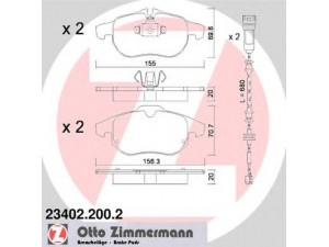 ZIMMERMANN 23402.200.2 stabdžių trinkelių rinkinys, diskinis stabdys 
 Techninės priežiūros dalys -> Papildomas remontas
