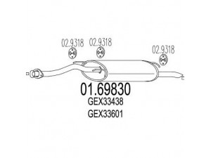 MTS 01.69830 galinis duslintuvas 
 Išmetimo sistema -> Duslintuvas
GEX33438, GEX33601, GEX43438, WCG10023