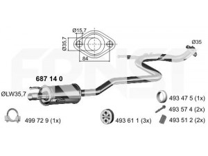 ERNST 687140 vidurinis duslintuvas 
 Išmetimo sistema -> Duslintuvas
17410-0Q020, 17410-0Q021, 17410-0Q022