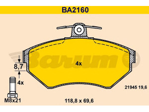BARUM BA2160 stabdžių trinkelių rinkinys, diskinis stabdys 
 Techninės priežiūros dalys -> Papildomas remontas
8E0 698 151, 8E0 698 151 A, 8E0 698 151 N