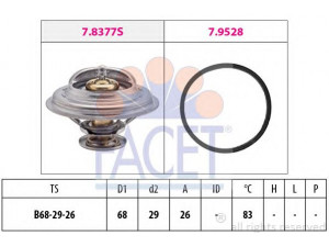 FACET 7.8377 termostatas, aušinimo skystis 
 Aušinimo sistema -> Termostatas/tarpiklis -> Thermostat
3470390