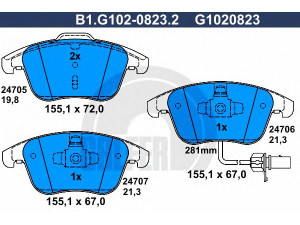 GALFER B1.G102-0823.2 stabdžių trinkelių rinkinys, diskinis stabdys 
 Techninės priežiūros dalys -> Papildomas remontas
8K0 698 151 A, 8K0 698 151 F