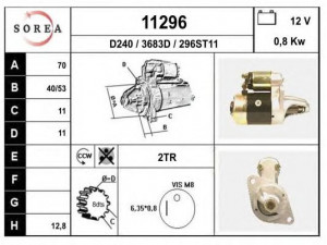 EAI 11296 starteris 
 Elektros įranga -> Starterio sistema -> Starteris
M2T23181, M2T37081, M3T27781, M3T27781D