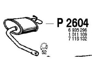 FENNO P2604 galinis duslintuvas 
 Išmetimo sistema -> Duslintuvas
1011109, 5031123, 6935296, 7116132