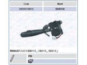 MAGNETI MARELLI 000050138010 vairo kolonėlės jungiklis 
 Vidaus įranga -> Rankinės/kojinės svirties sistema
7701048955