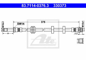 ATE 83.7114-0376.3 stabdžių žarnelė 
 Stabdžių sistema -> Stabdžių žarnelės
1071938, 6758577, 6960026, 7067563