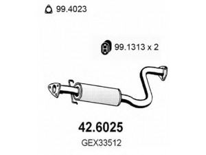 ASSO 42.6025 vidurinis duslintuvas 
 Išmetimo sistema -> Duslintuvas
GEX33255, GEX33512, WCE10109, WCE10109EVA