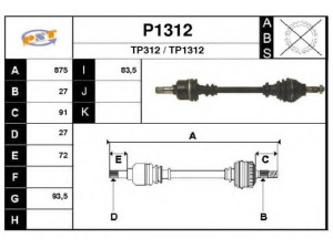 SNRA P1312 kardaninis velenas
327217, 327475