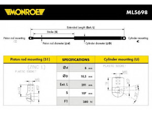 MONROE ML5698 dujinė spyruoklė, bagažinė 
 Priedai -> Bagažinė/pakrovimo skyrius
60680087