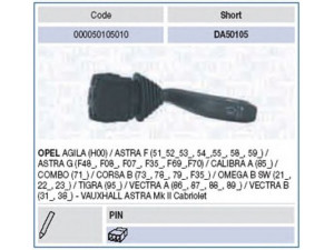 MAGNETI MARELLI 000050105010 vairo kolonėlės jungiklis 
 Vidaus įranga -> Rankinės/kojinės svirties sistema
12 41 131, 1241131, 90243394