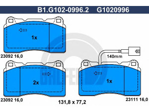 GALFER B1.G102-0996.2 stabdžių trinkelių rinkinys, diskinis stabdys 
 Techninės priežiūros dalys -> Papildomas remontas
77364516