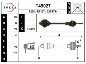 EAI T49027 kardaninis velenas 
 Ratų pavara -> Kardaninis velenas
7701348142, 7701498774