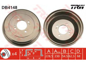 TRW DB4148 stabdžių būgnas 
 Stabdžių sistema -> Būgninis stabdys -> Stabdžių būgnas
4320670A01, 4320670A10, 7700530035