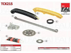 FAI AutoParts TCK215 pavaros grandinės komplektas 
 Variklis -> Variklio uždegimo laiko reguliavimo kontrolė -> Sinchronizavimo grandinė/įtempiklis/kreiptuvas -> Pavaros grandinės komplektas