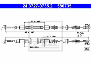 ATE 24.3727-0735.2 trosas, stovėjimo stabdys 
 Stabdžių sistema -> Valdymo svirtys/trosai
5 22 603, 5 22 641, 90373923, 90538698