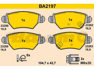 BARUM BA2197 stabdžių trinkelių rinkinys, diskinis stabdys 
 Techninės priežiūros dalys -> Papildomas remontas
16 05 025, 16 05 039, 16 05 093