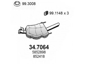 ASSO 34.7064 galinis duslintuvas 
 Išmetimo sistema -> Duslintuvas
24422470, 24432389, 5852142, 5852343