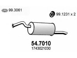 ASSO 54.7010 galinis duslintuvas 
 Išmetimo sistema -> Duslintuvas
174300N010, 1743021030, 1743021031