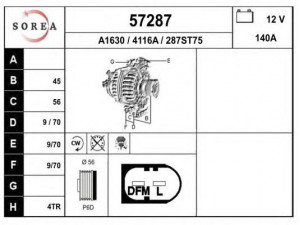 EAI 57287 kintamosios srovės generatorius 
 Elektros įranga -> Kint. sr. generatorius/dalys -> Kintamosios srovės generatorius
06B903016AA, 06B903016AB, 06B903016AF