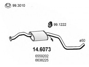 ASSO 14.6073 vidurinis duslintuvas 
 Išmetimo sistema -> Duslintuvas
1019413, 6559202, 6638225