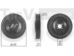 TREVI AUTOMOTIVE PC1144 skriemulys, alkūninis velenas 
 Diržinė pavara -> Dirželio skriemulys
0614584, 55564573, 614584, 0614584