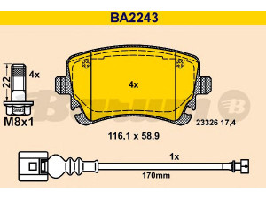 BARUM BA2243 stabdžių trinkelių rinkinys, diskinis stabdys 
 Techninės priežiūros dalys -> Papildomas remontas
7H0 698 451, 7H0 698 451 A, 7H0 698 451 B